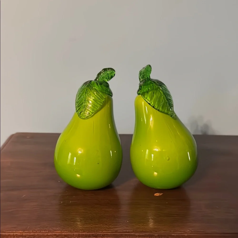 Pier 1 Imports Green Glass Pear Figurines